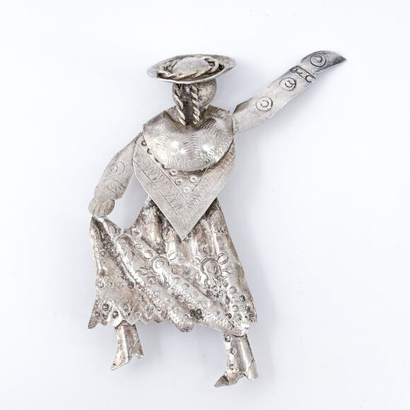 Vintage Peru Sterling Silver 925 Folk Dancer Brooch Pin - Picture 2 of 8